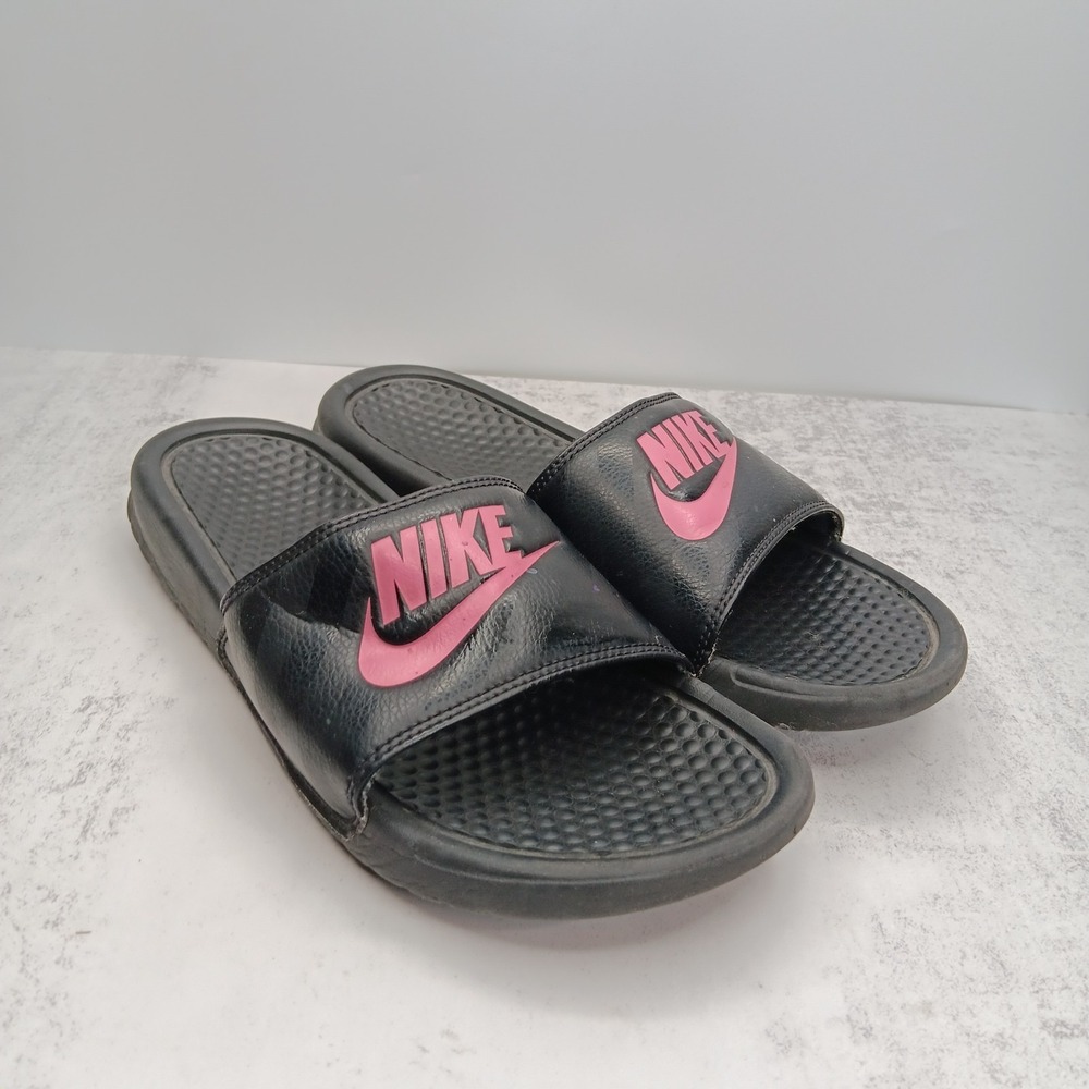 Nike Benassi JDI Slides Women 9 Black Pink Logo Lightweight Comfort Athleisure
